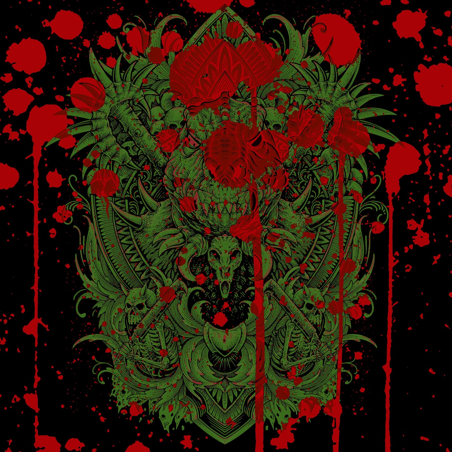 Green Lemurian crest splattered with blood.