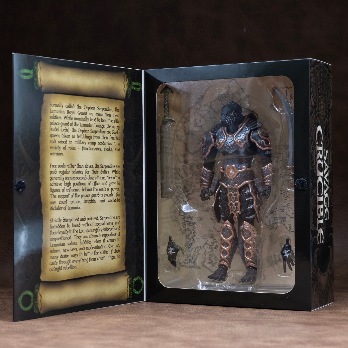 Fully armored black Lemurian shown in window box packaging.